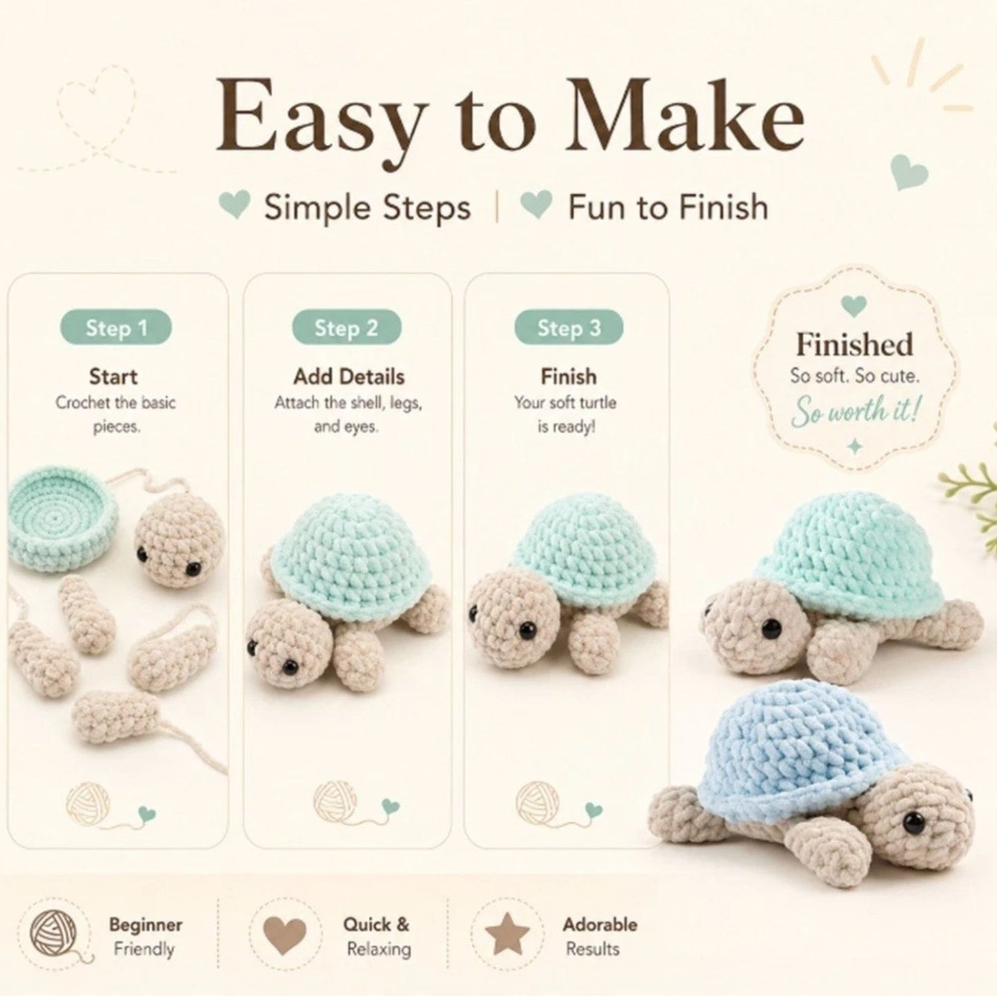 Home Collection Pack of 2 Turtle Crochet Kit for Beginners
