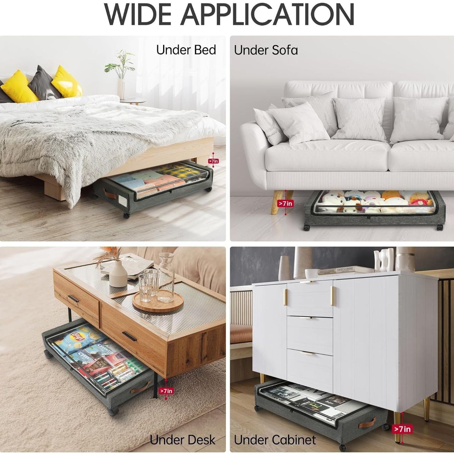 Home Collection Pack of 2 Large Under Bed Storage with Wheels Containers for Clothes and Shoes