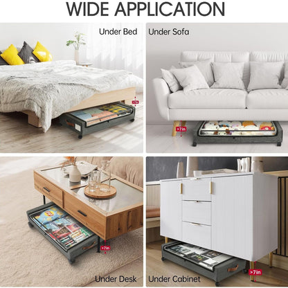 Home Collection Pack of 2 Large Under Bed Storage with Wheels Containers for Clothes and Shoes