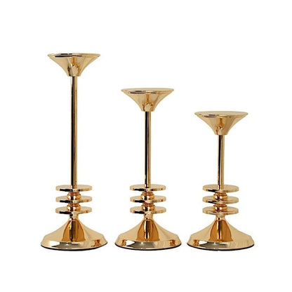 Home Collection Pack of 3 Gold Taper Candle Holders
