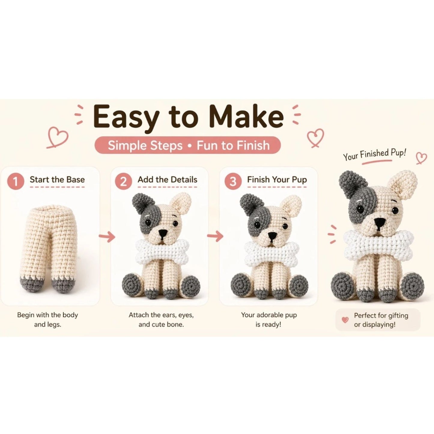 Home Collection Bulldog Crochet Kit Pack of 2 for Beginners