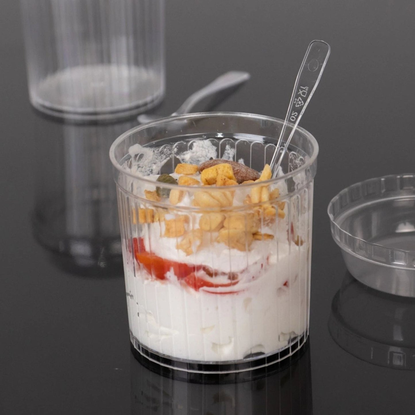 Home Collection Pack of 24 Clear Ribbed Plastic Dessert Cups 5oz