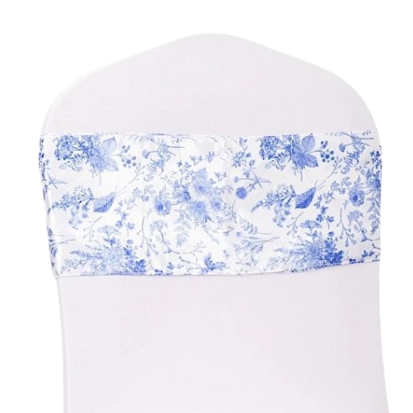 Home Collection White and Blue Floral Print Satin Chair Sashes