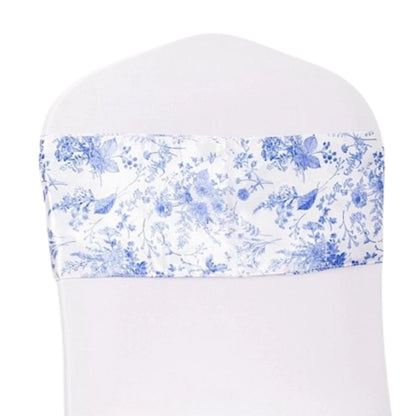 Home Collection White and Blue Floral Print Satin Chair Sashes