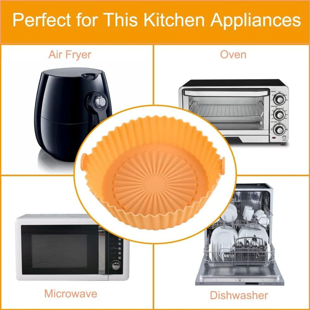 Home Collection Pack of 2 Reusable Silicone Air Fryer Liners for 2QT Air Fryers