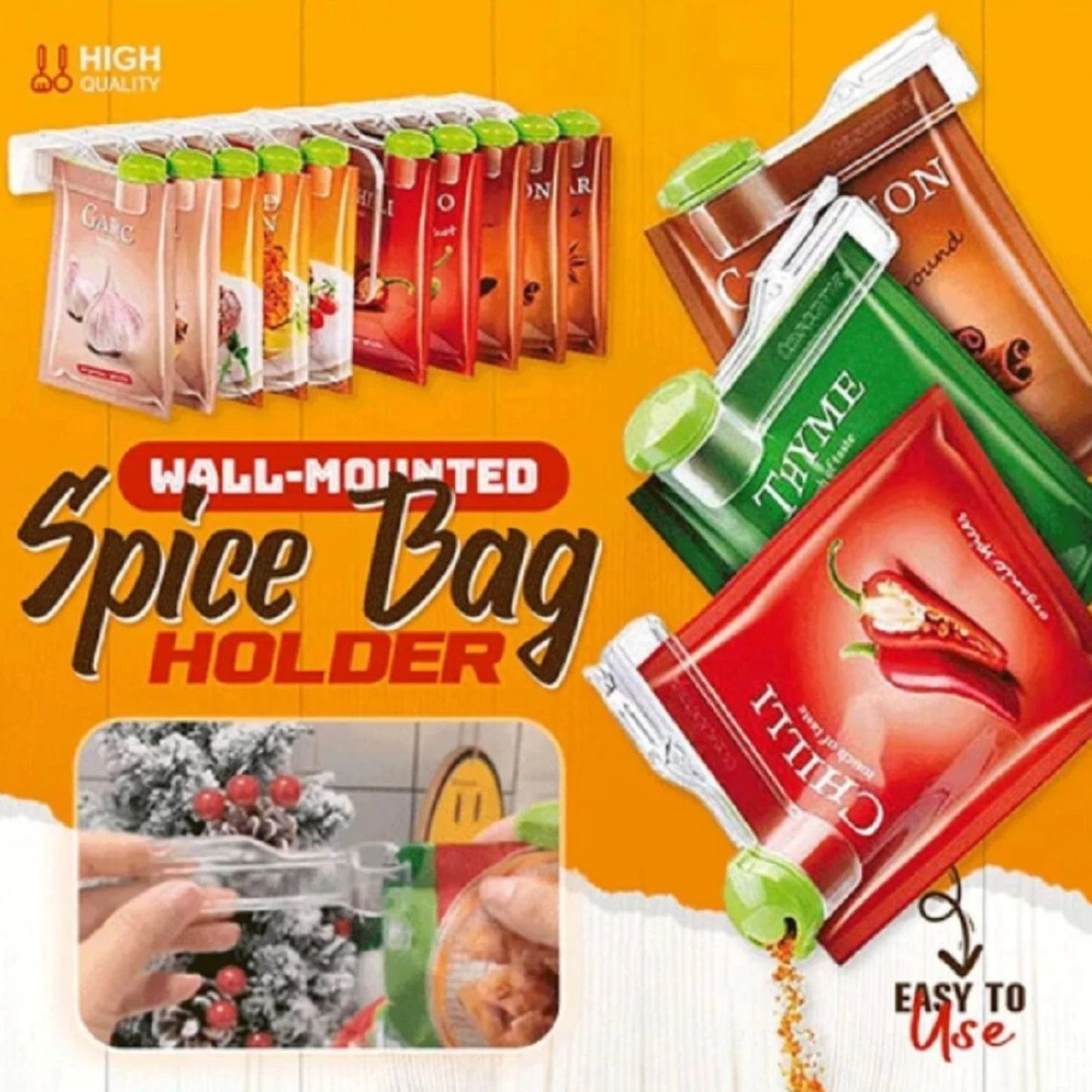 Home Collection Wall Mount Seasoning Bag Rack Spice Packet Clip Holder