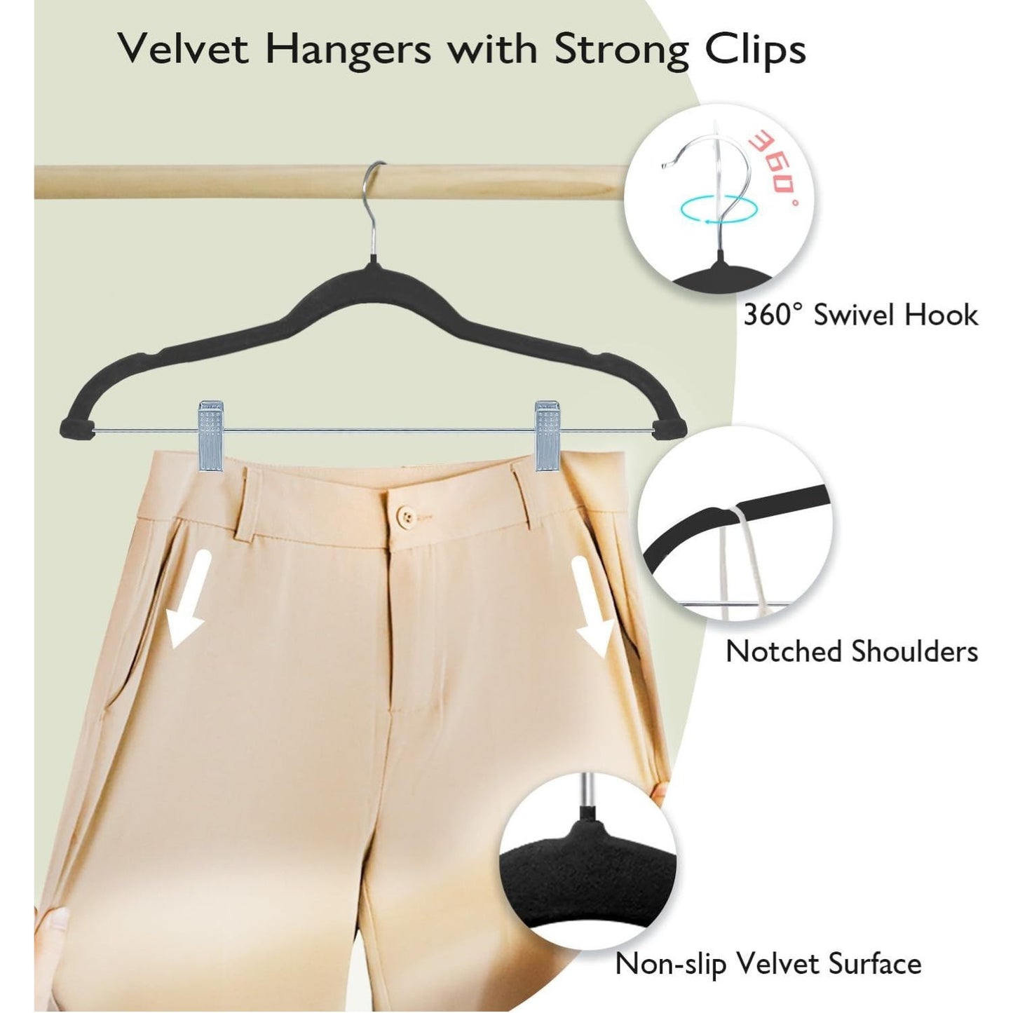 Home Collection Pack of 18 Non-Slip Velvet Pants Hangers with Movable Clips 16.8 Inch