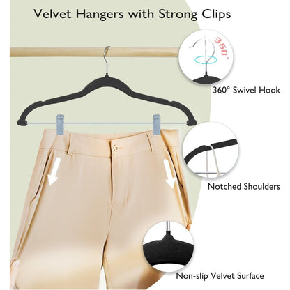 Home Collection Pack of 18 Non-Slip Velvet Pants Hangers with Movable Clips 16.8 Inch