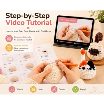 Home Collection Pack of 3 Cat Crochet Kit for Beginners