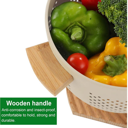 Home Collection 5.5 Qt Metal Colander with Wood Handles 11.26 Inch Large Kitchen Strainer