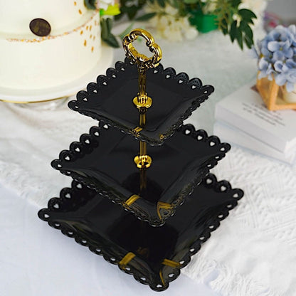 Home Collection 3 Tier Square Plastic Cupcake Holder Heart Rim 13"
