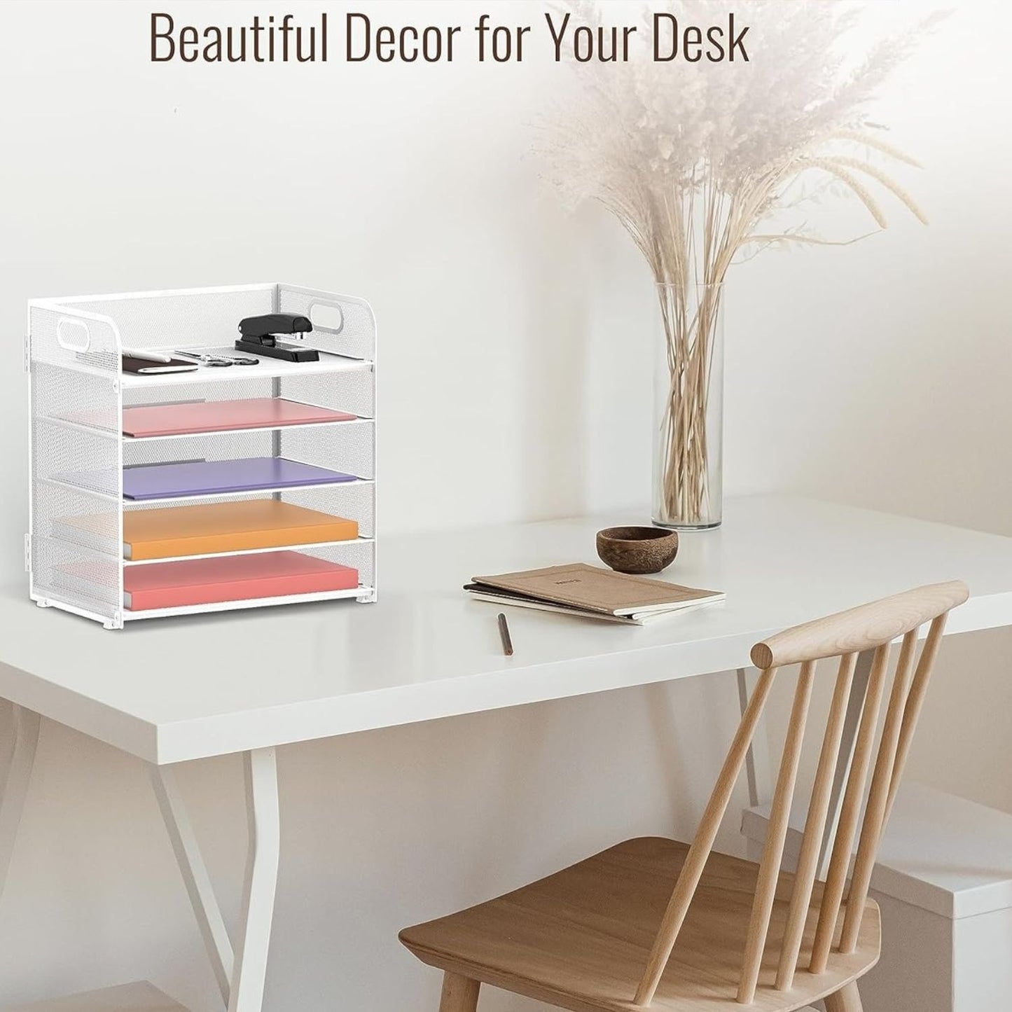 Home Collection 5 Tier Mesh Paper Organizer Letter Tray with Handle Desk File Holder