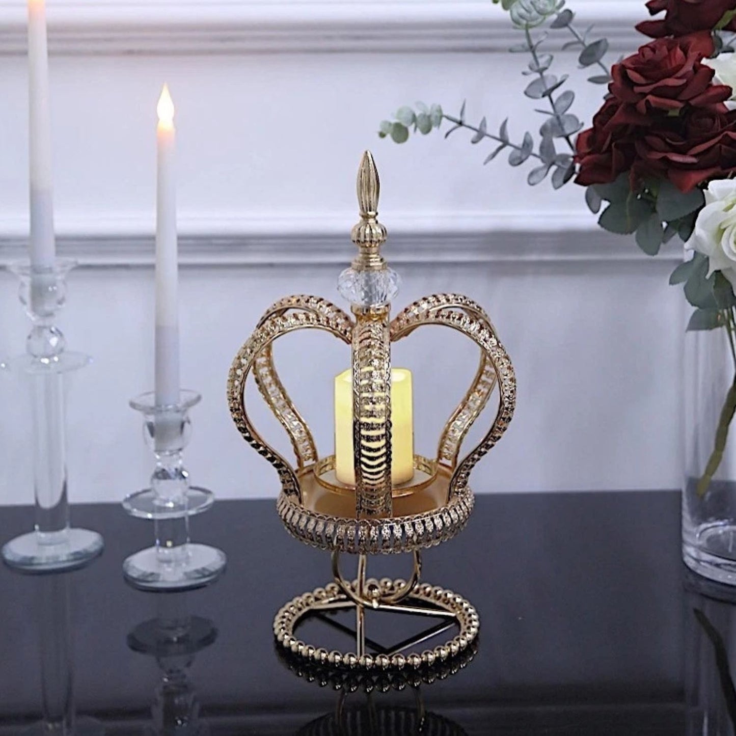 Home Collection Metal Gold Crown Spiral Pillar Candle Holder 13 Inch