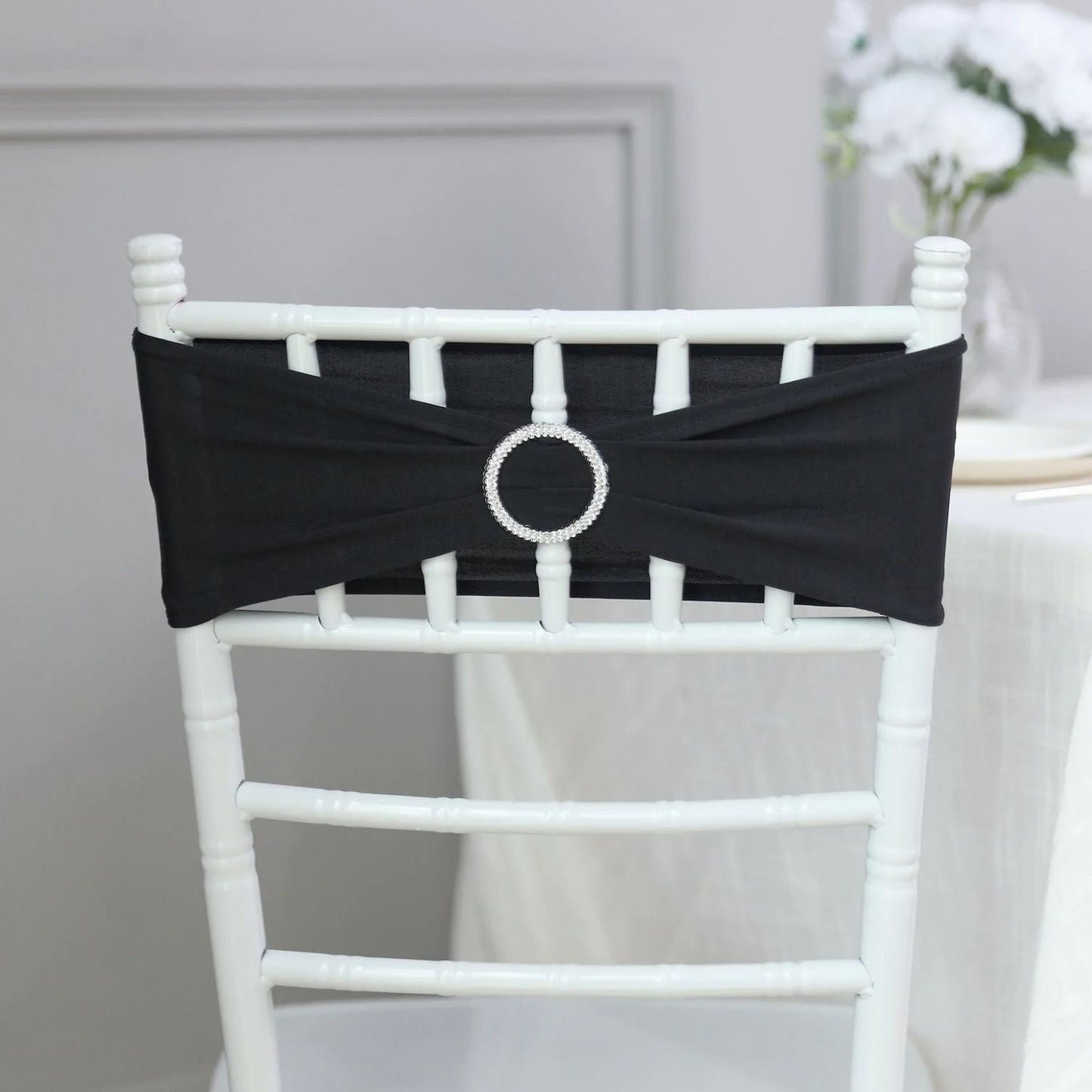 Home Collection 5Pcs Spandex Stretch Chair Sashes with Silver Diamond Ring Buckle
