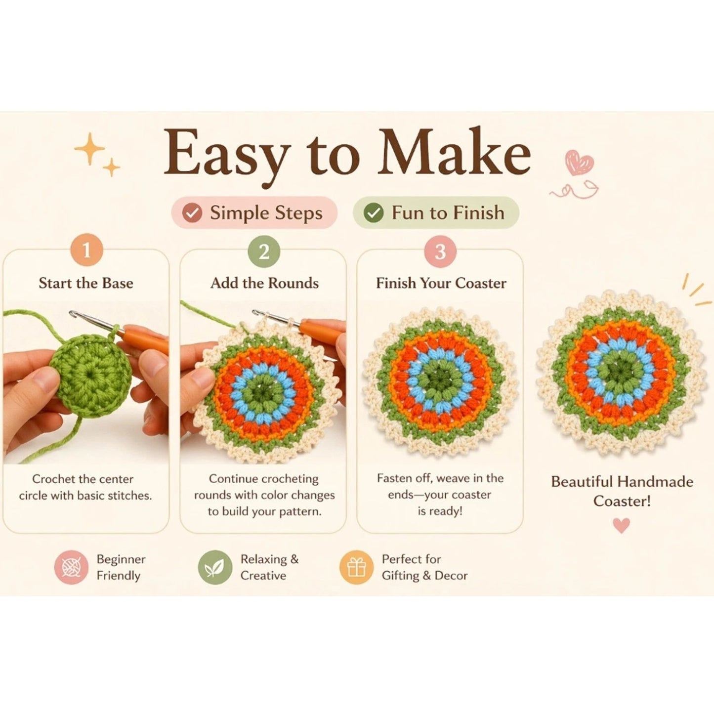 Home Collection Coaster Flower Pot Crochet Kit for Beginners
