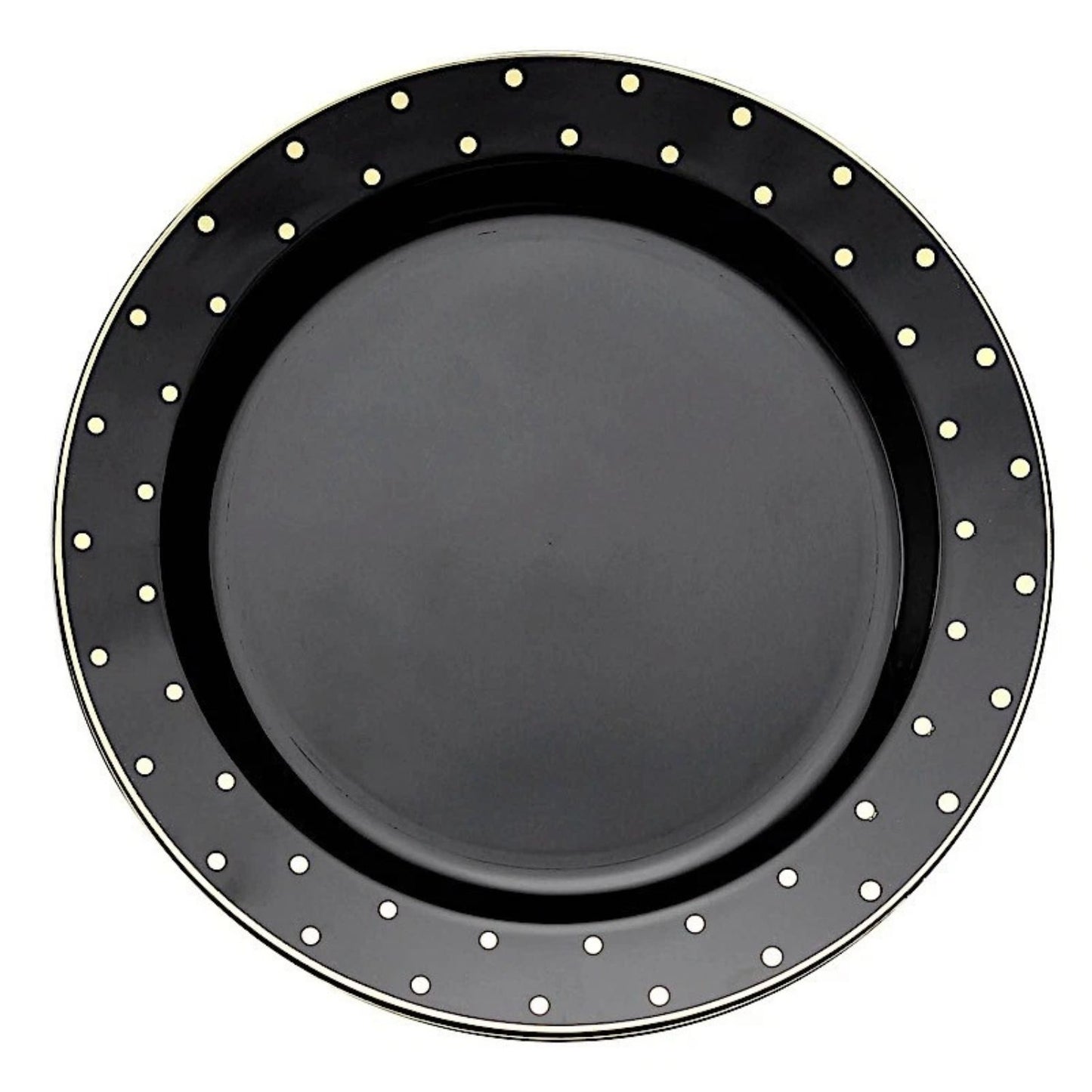 Home Collection Pack of 10 Black Plastic Dinner Plates with Gold Dotted Rim 10