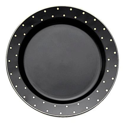 Home Collection Pack of 10 Black Plastic Dinner Plates with Gold Dotted Rim 10
