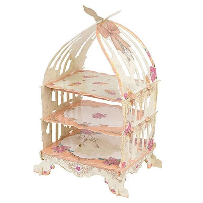 Home Collection 3Tier White Peach Birdcage Cupcake Stand