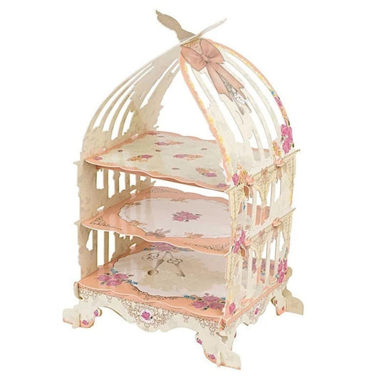 Home Collection 3Tier White Peach Birdcage Cupcake Stand