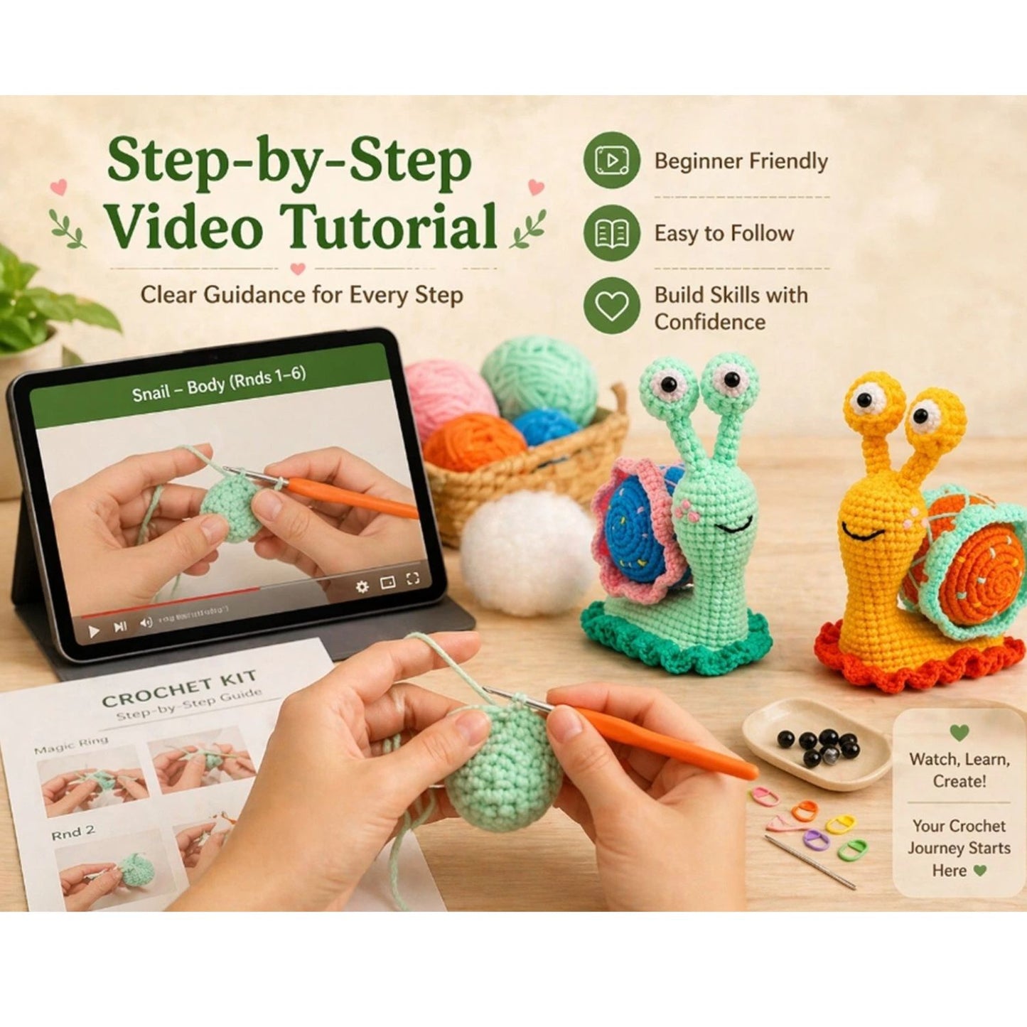 Home Collection Pack of 2 Snail Crochet Kit for Beginners