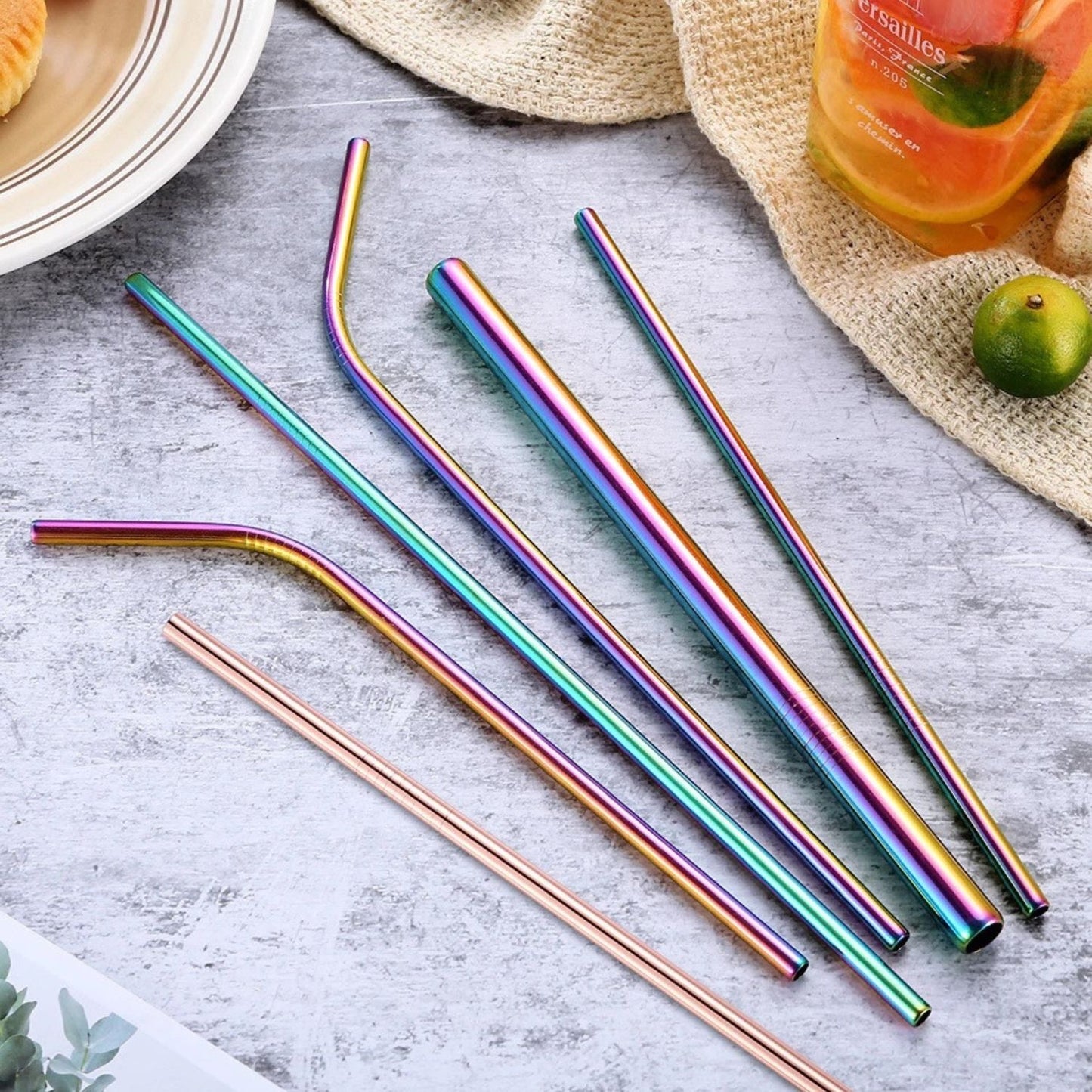 Home Collection Pack of 8 Stainless Steel Metal Cocktail Straws Set 10.5 Inch