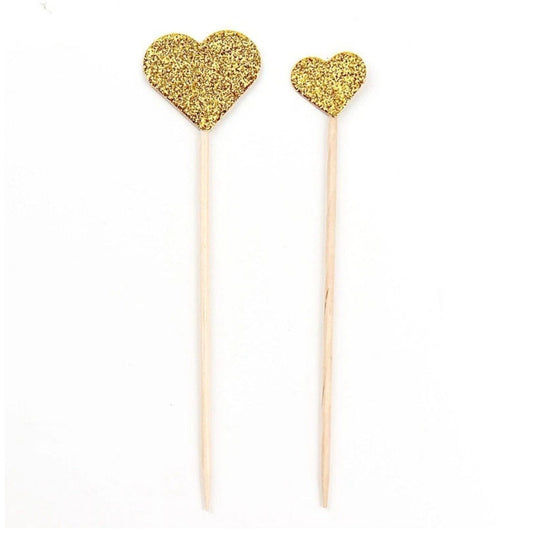 Home Collection 24Pack Gold Glitter Heart Cupcake Toppers