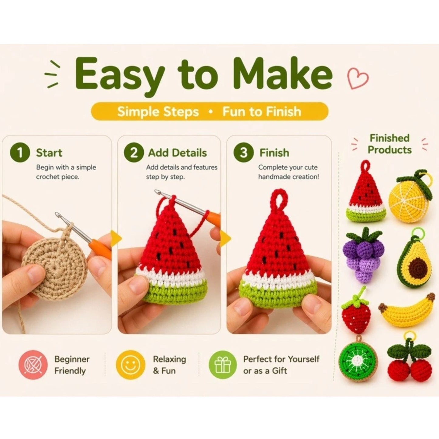 Home Collection Pack of 8 Fruit Crochet Kit for Beginners