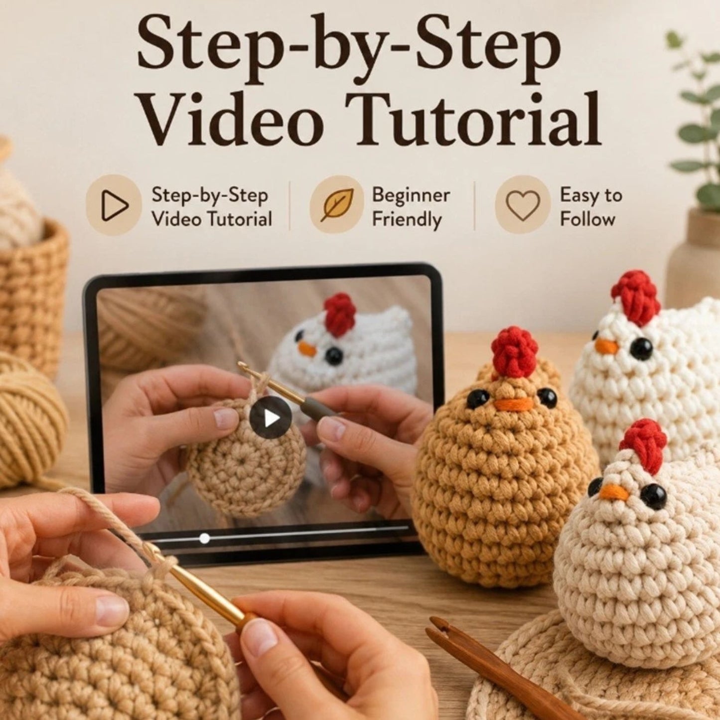 Home Collection Pack of 3 Chicken Crochet Kit for Beginners
