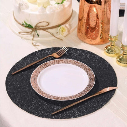 Home Collection Pack of 6 Round Glitter Faux Leather Placemats 13 Inch