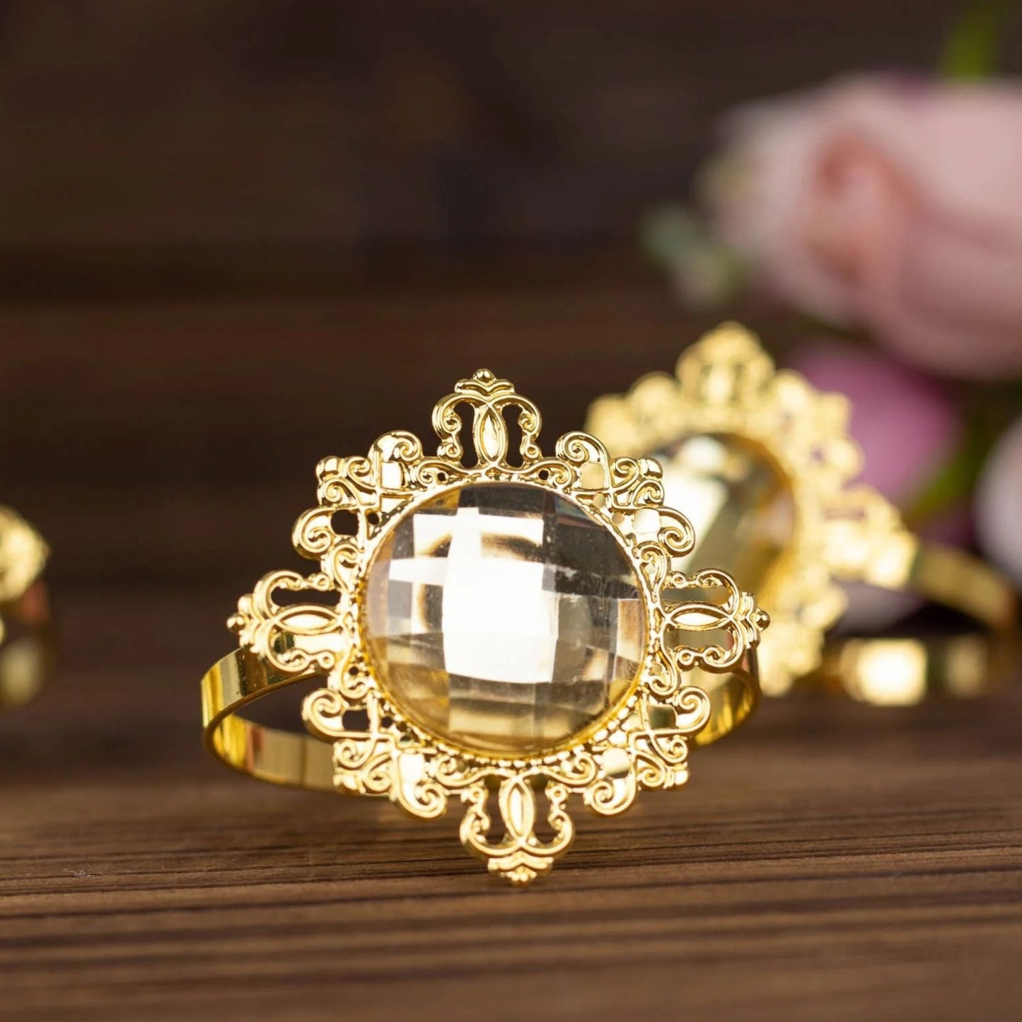 Home Collection Pack of 6 Metal Napkin Rings 2 Inch with Crystal Rhinestone