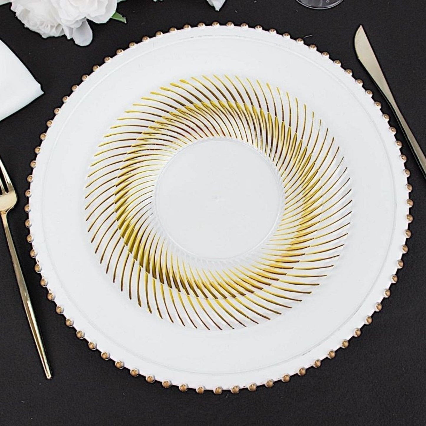 Home Collection Pack of 10 Round Plastic Salad and Dinner Plates with Swirl Rim 7"