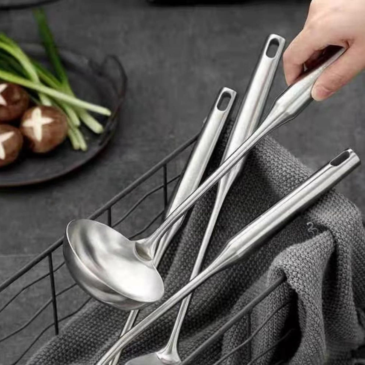 Home Collection Stainless Steel Cooking Utensils Set with Long Handles