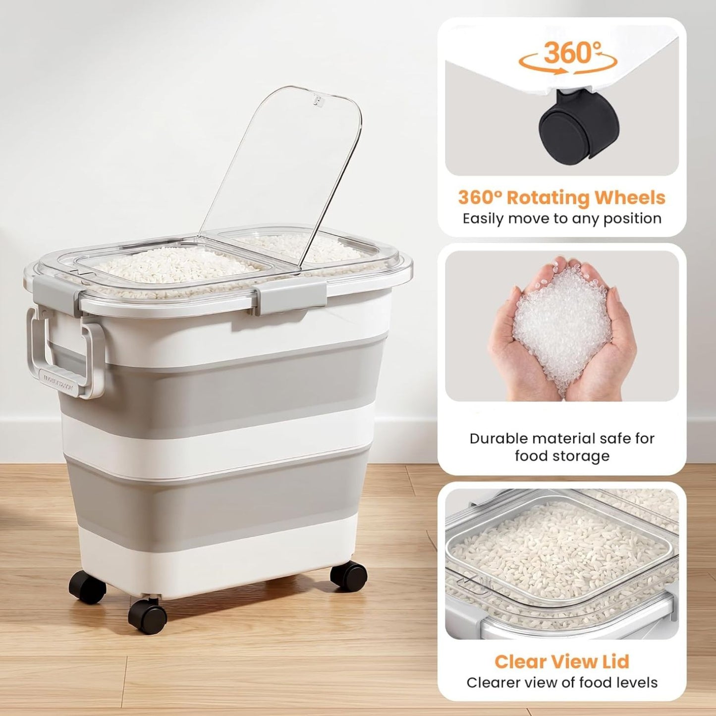 Home Collection Collapsible Airtight Rice Storage Container with Wheels