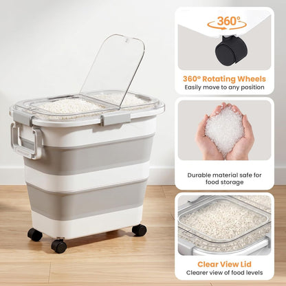 Home Collection Collapsible Airtight Rice Storage Container with Wheels