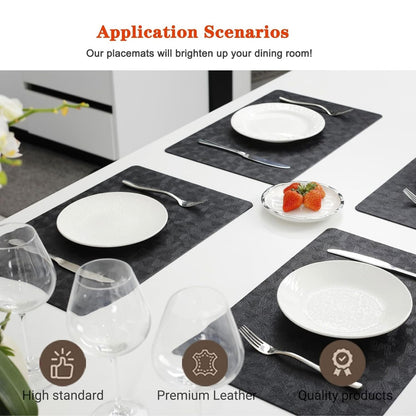 Home Collection Pack of 4 Waterproof Vinyl Leather Placemats Wipeable Dining Table Mats