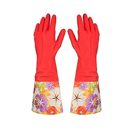 Home Collection Pair of 12 Flock Lined Latex Dishwashing Gloves