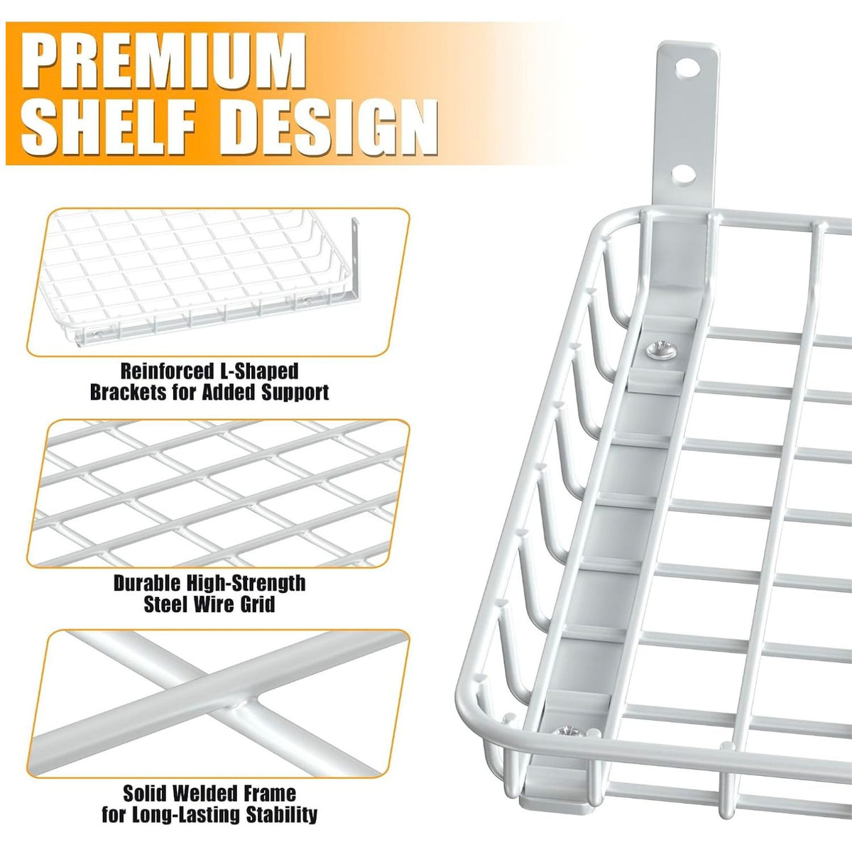 Home Collection Pack of 2 Heavy-Duty Metal Wall Mounted Storage Shelves 18x12 Inch