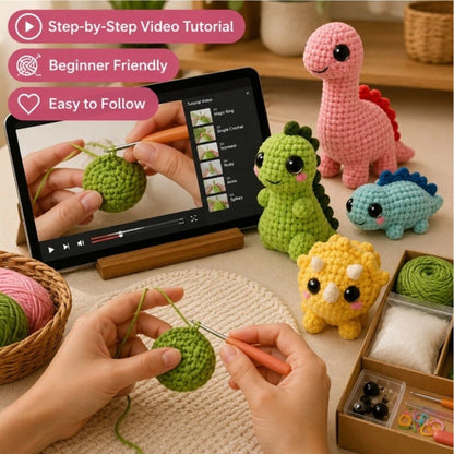 Home Collection Pack of 4 Dinosaur Crochet Kit for Beginners