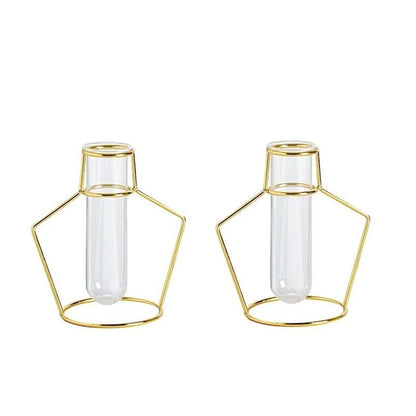 2 Piece Gold Geometric Flower Vase Holders