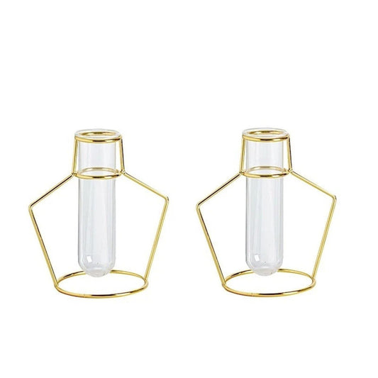 2 Piece Gold Geometric Flower Vase Holders