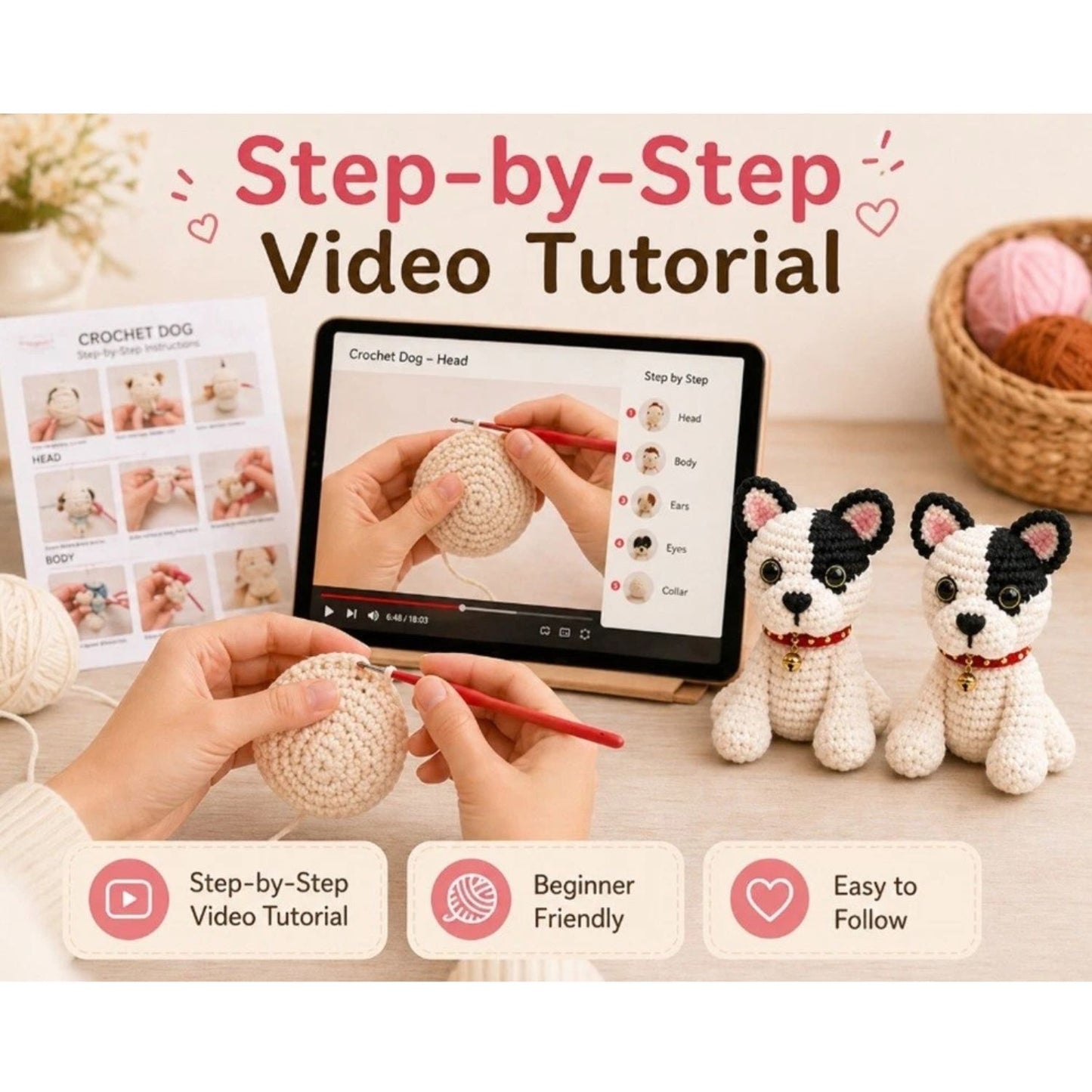 Home Collection Pack of 2 Bulldog Crochet Kit for Beginners