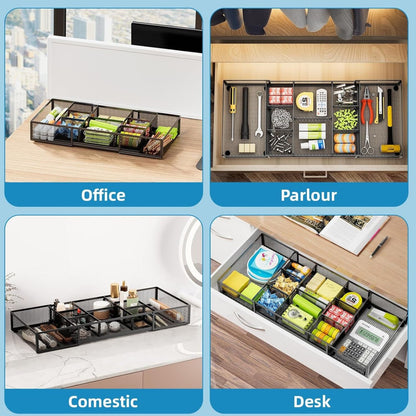 Home Collection Longer Expandable Mesh Desk Drawer Organizer Tray with 10 Adjustable Compartments