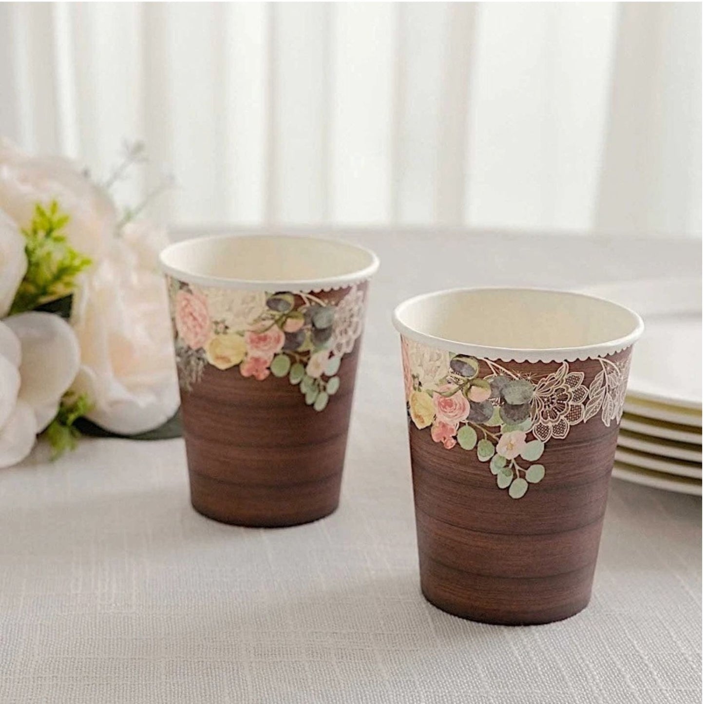 Home Collection Pack of 24 Brown Rustic Wood Print Paper Cups