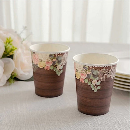 Home Collection Pack of 24 Brown Rustic Wood Print Paper Cups