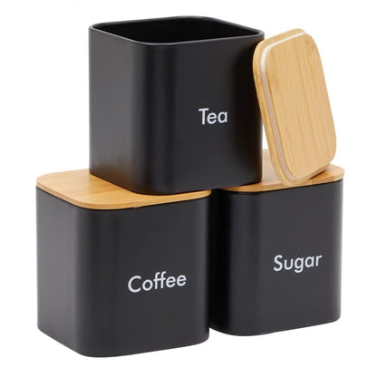 Home Collection 3Pcs Black Iron Coffee Tea Sugar Canister