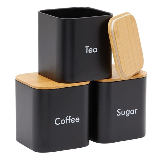Home Collection 3Pcs Black Iron Coffee Tea Sugar Canister