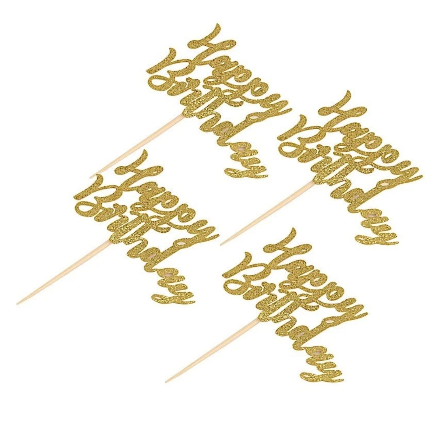 Home Collection 24-Pack Gold Glitter Happy Birthday Cupcake Toppers