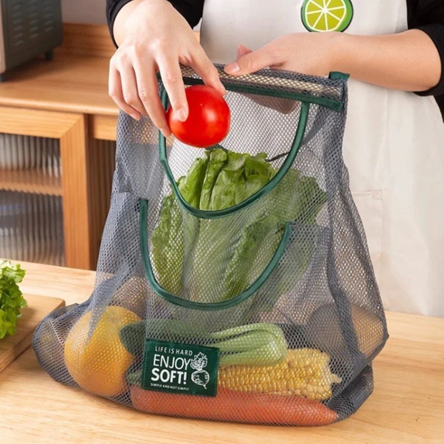 Home Collection Pack of 3 Mesh Produce Bags Hanging Fruit and Vegetable Storage Bag