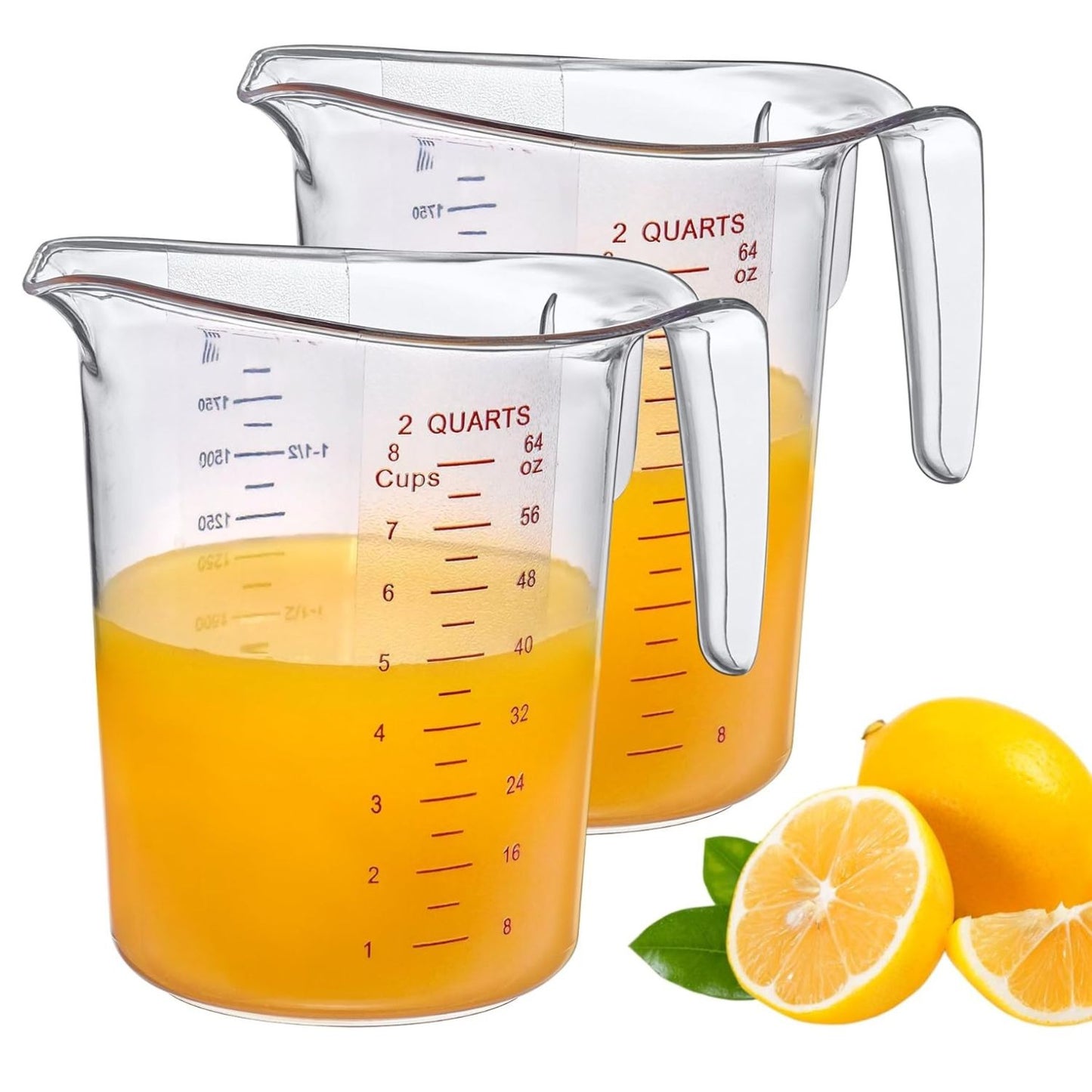 Home Collection 2 Qt Clear Plastic Measuring Cups with Graduations