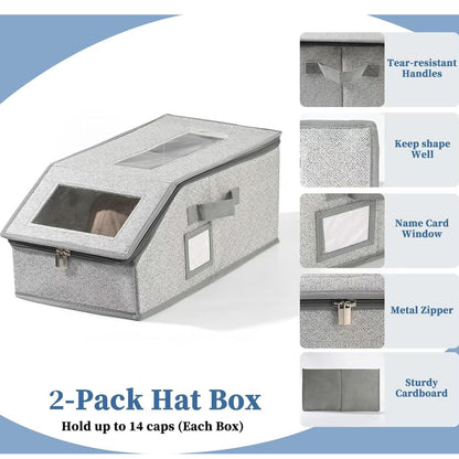 Home Collection Pack of 2 Stackable Baseball Cap Storage Boxes with Clear Window